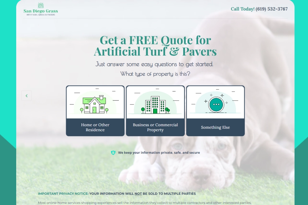 Artificial Turf Contractor Lead Generation Landing Page