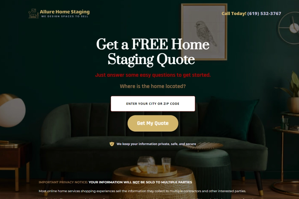 Home Staging Lead Generation Landing Page