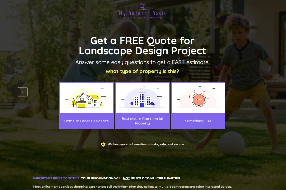 Landscape Design Lead Generation Landing Page