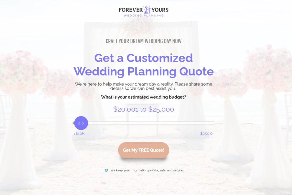 Wedding Planner Lead Generation Landing Page